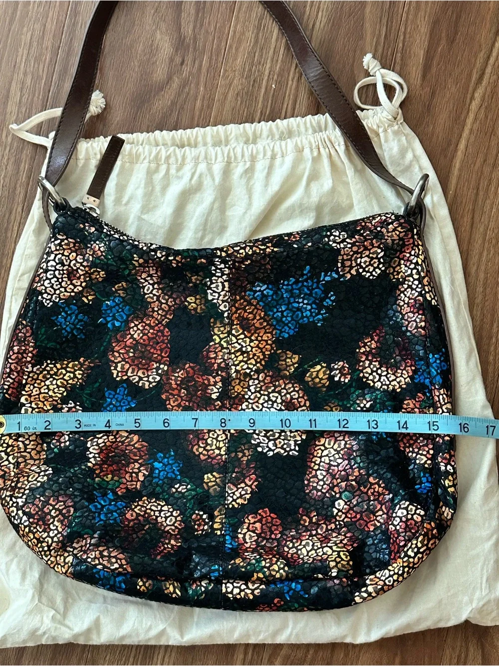HOBO Multicolor Floral Metallic Leather Hobo Bag with Brown Strap